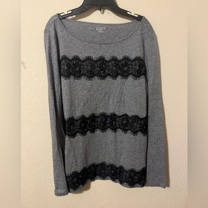 LOFT grey and black lace top, Size L